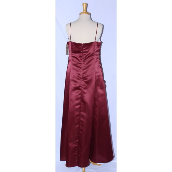Dollar Fashion #3444 Long Satin Gown With Side Lacing-Size 2X-BURGUNDY-NWT - Picture 2 of 7